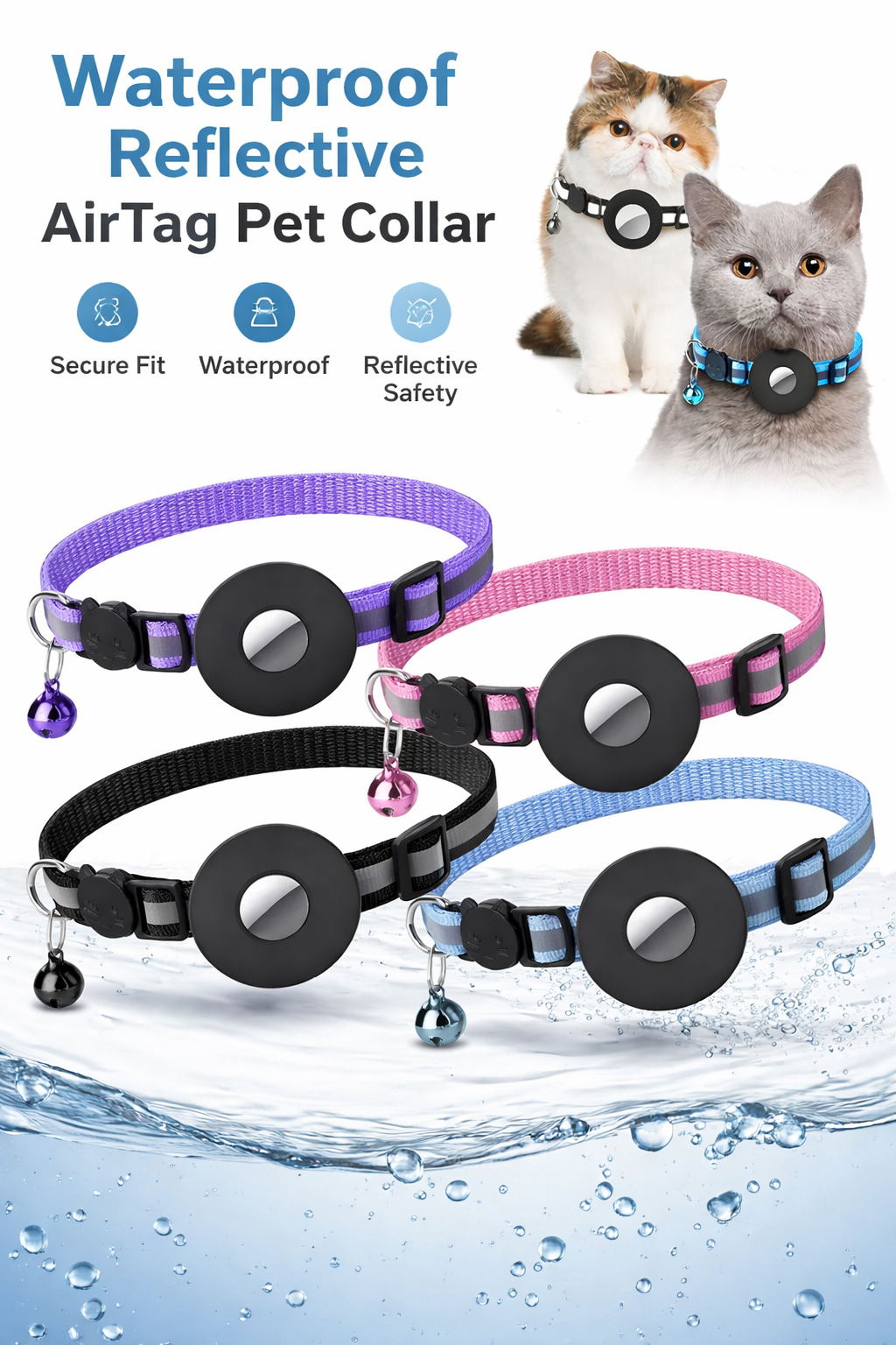 Reflective Waterproof Air Tag Holder Collar for Dogs & Cats