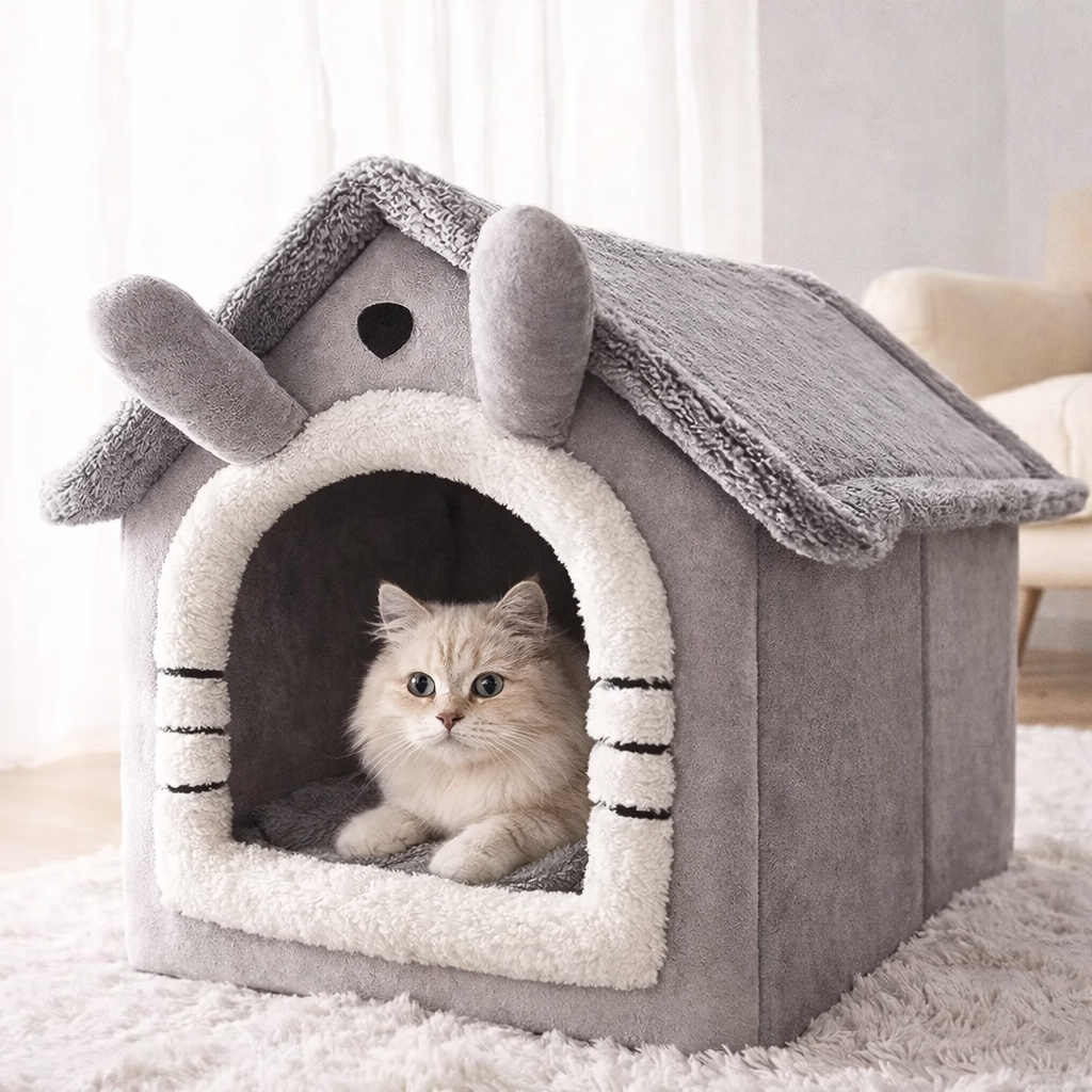 Washable Dog House Bed – Removable Cover, Warm Indoor Pet Bed for Small Dogs & Cats