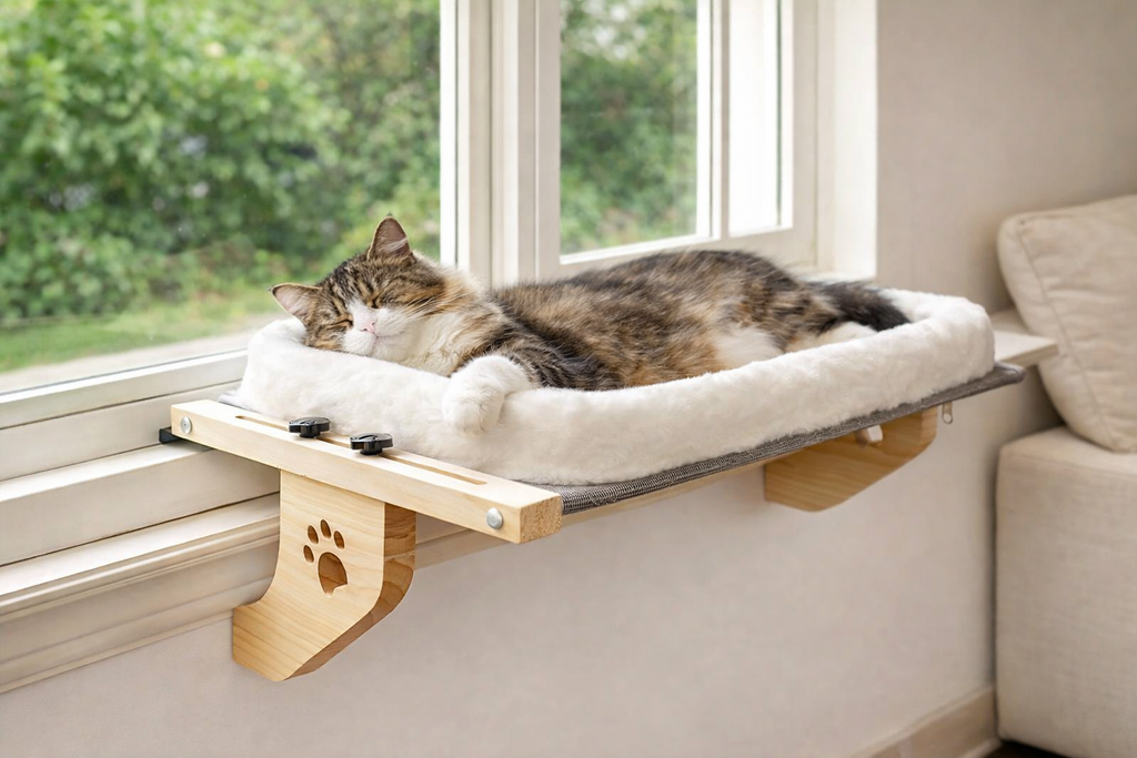 Adjustable Cat Window Perch – Soft Fleece Hammock for Indoor Cats