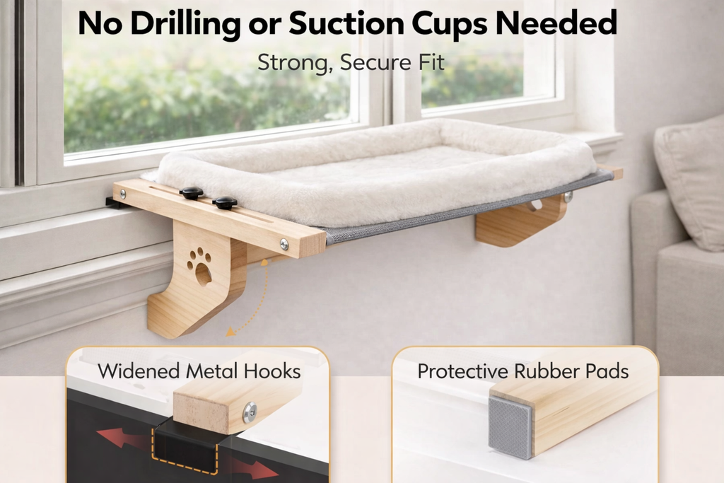 Adjustable Cat Window Perch – Soft Fleece Hammock for Indoor Cats