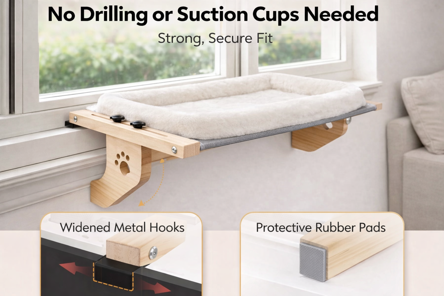 Adjustable Cat Window Perch – Soft Fleece Hammock for Indoor Cats