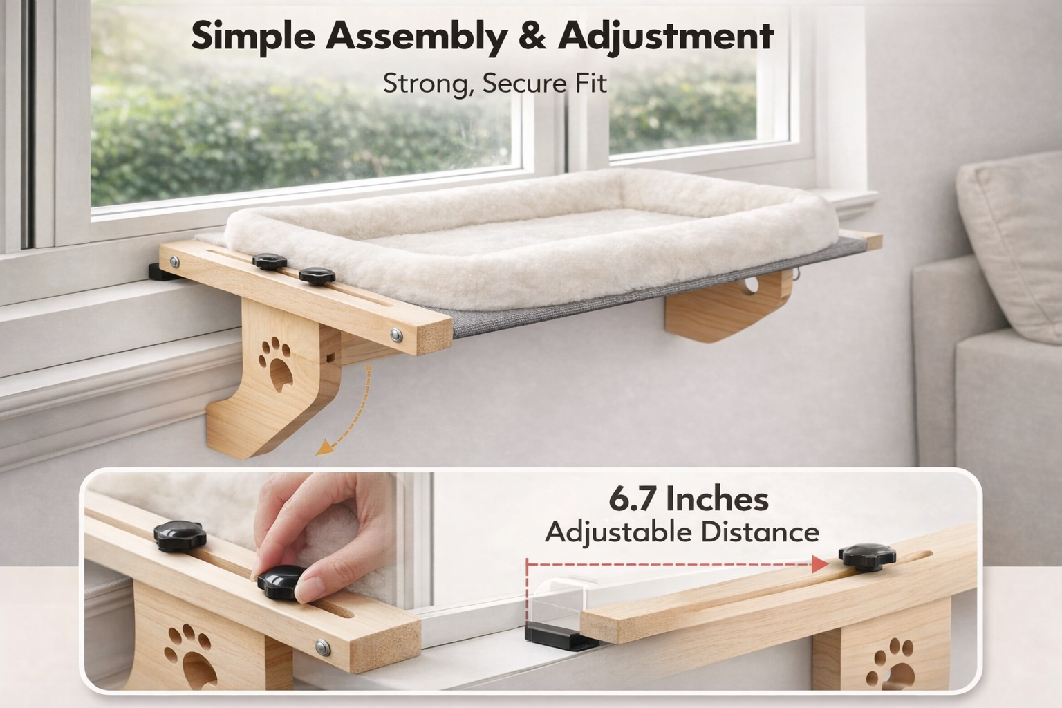 Adjustable Cat Window Perch – Soft Fleece Hammock for Indoor Cats